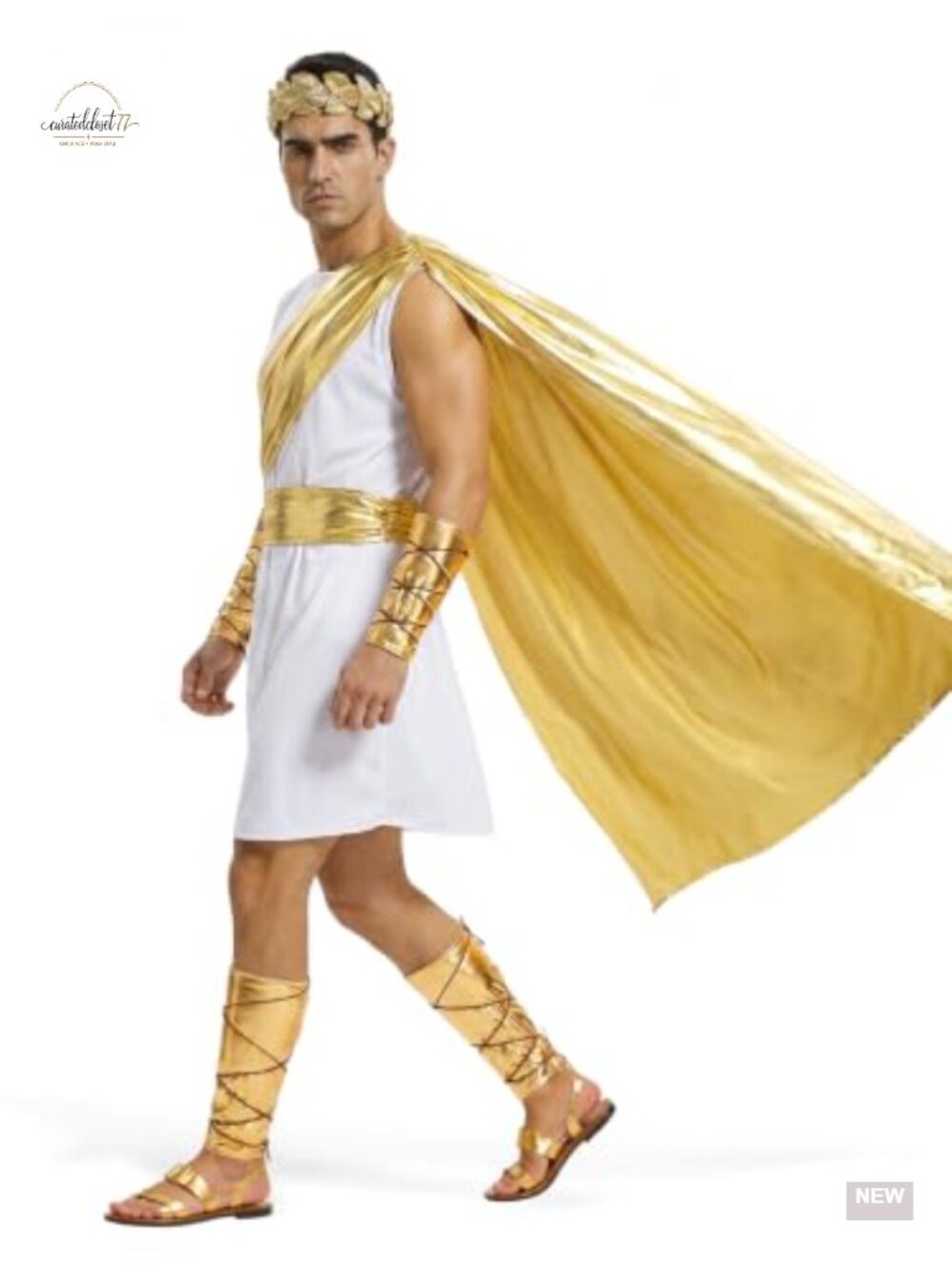 Mens Greek God Costume Toga Roman Set Polyester Sleeveless Halloween Cosplay